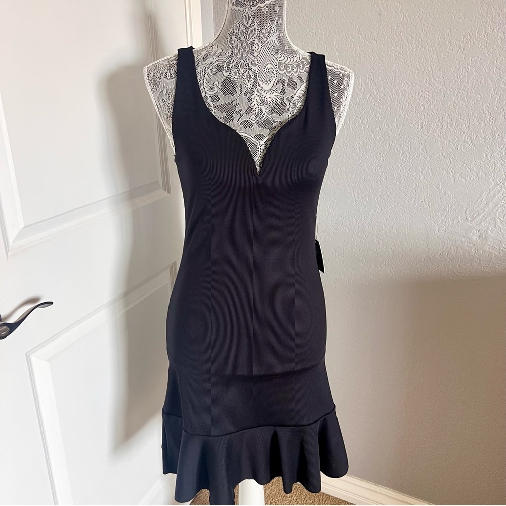 Black Sleeveless Ruffle Hem Dress